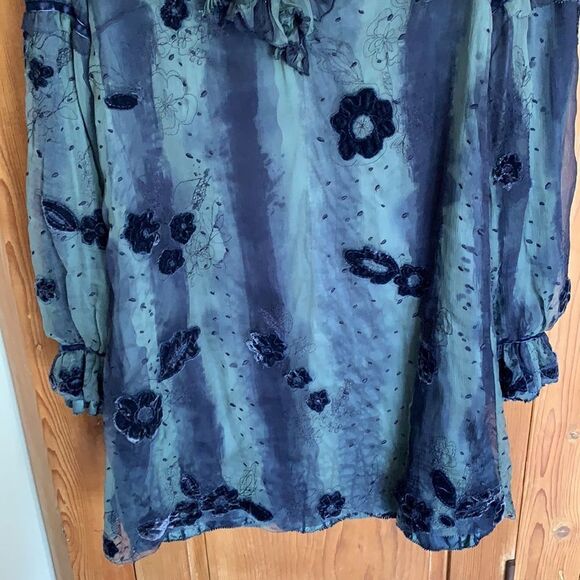 Ebene by P Assuline blue sheer silk ruffled dress - Picture 6 of 10